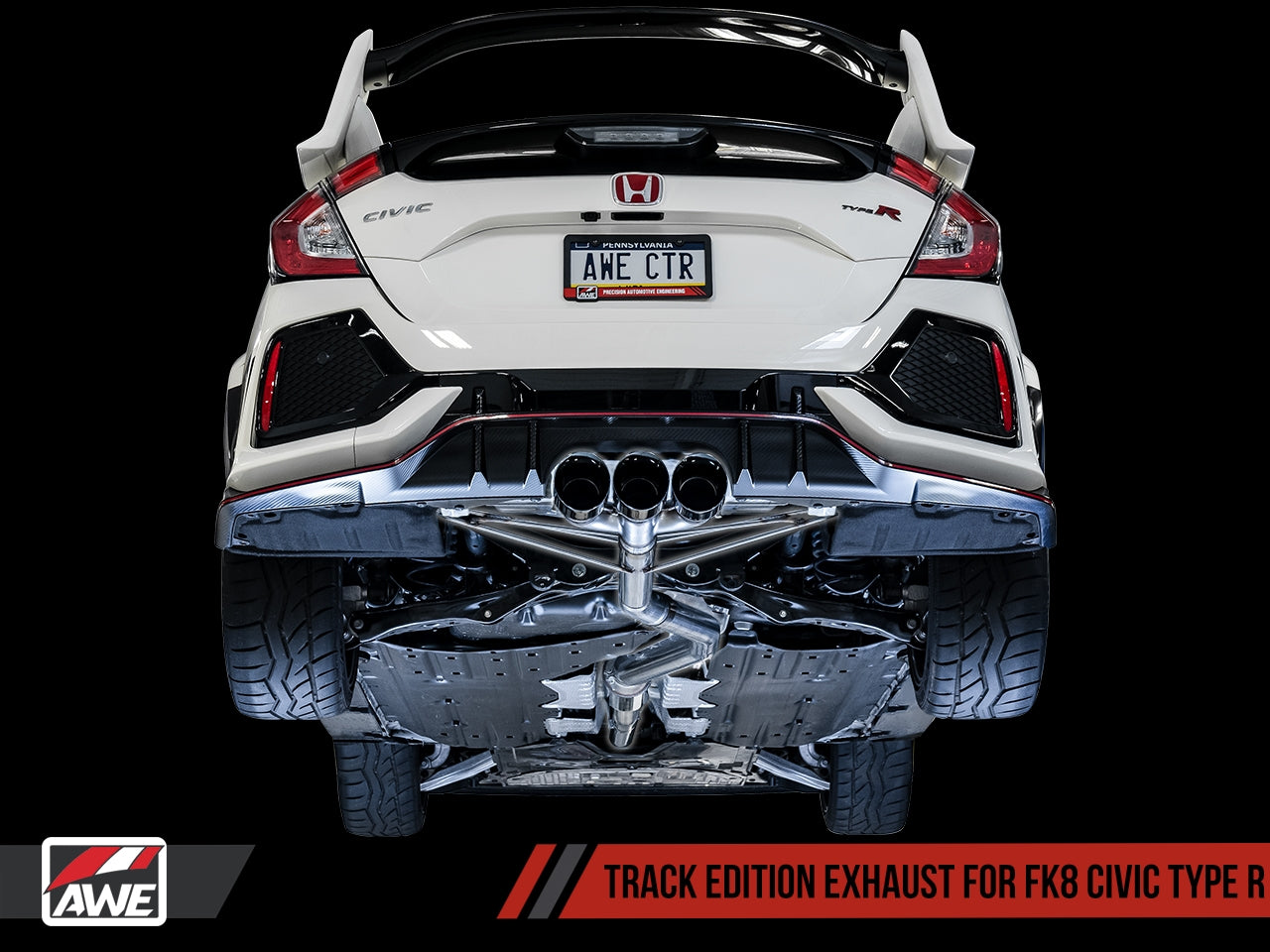 AWE TRACK EDITION EXHAUST (W/ FRONT PIPE) - TRIPLE DIAMOND BLACK TIPS | CIVIC TYPE R (FK8)